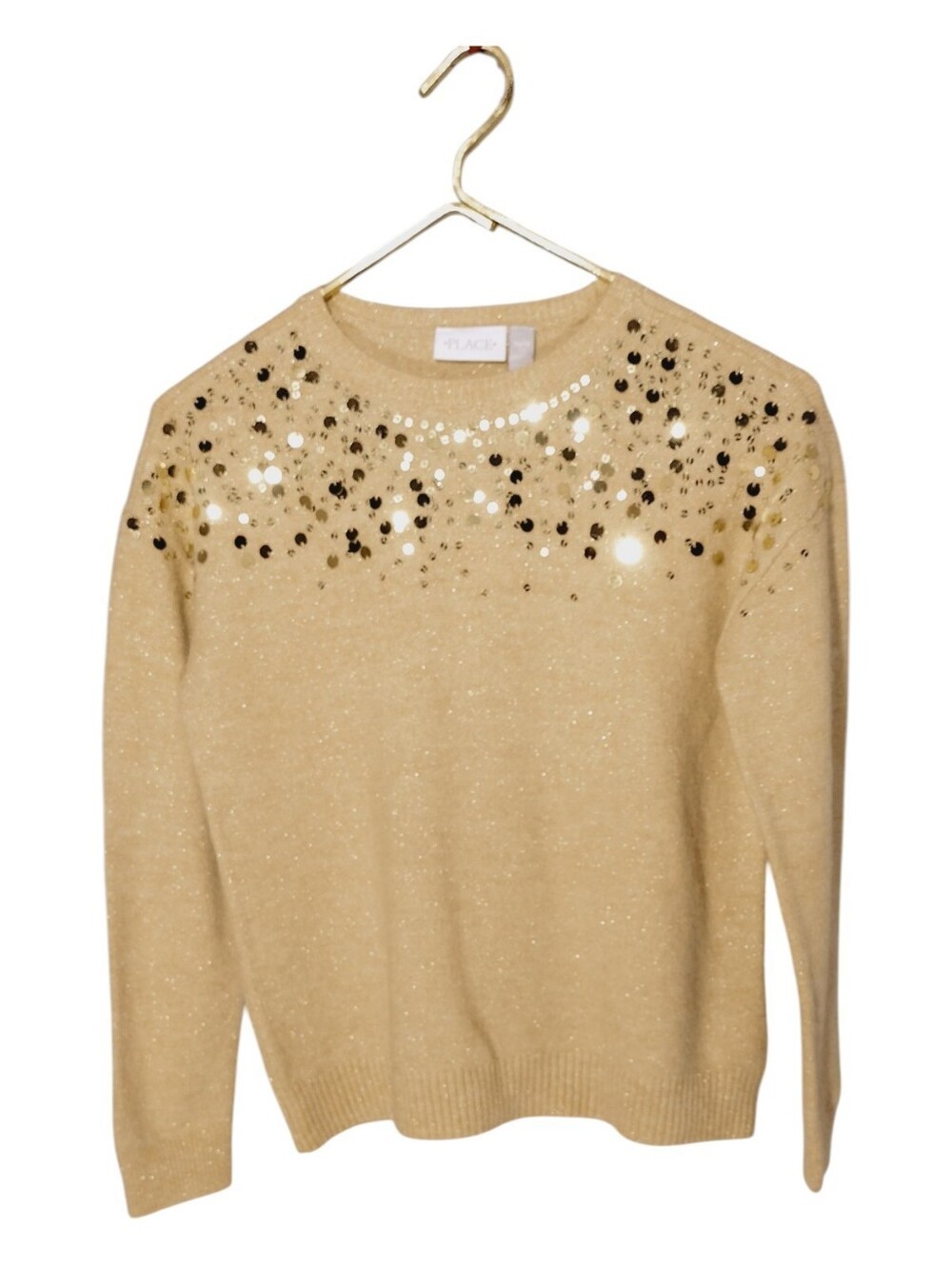 The Children Place Sweater Gold Sequin Glitter Girls Size L
